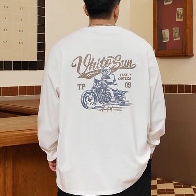 RZ潮牌大码秋季套头螺口长袖T恤男胖子加肥加大宽松圆领纯棉上衣