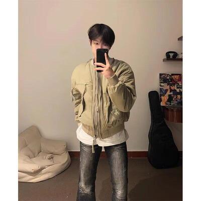 美式高街解构飞行夹克男春秋季复古工装痞帅宽松双拉链棒球服外套