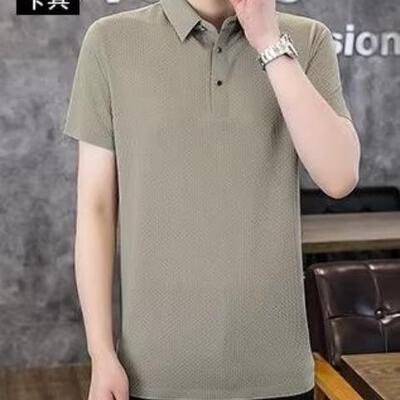 无痕短袖T恤男夏季中年爸爸有带领保罗polo衫高级感半袖上衣