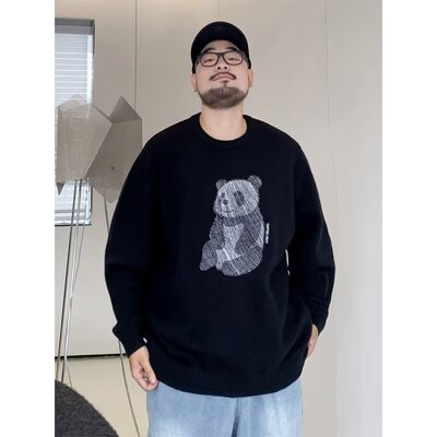 潮牌大码男装卡通休闲圆领毛衣秋冬款胖子宽松加肥加大长袖针织衫