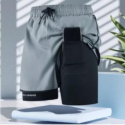 跑步短裤男专业马拉松田径三分裤带内衬双层裤子运动健身可放手机