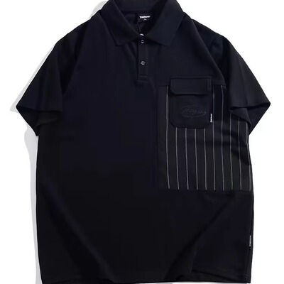 时尚潮牌大码男装夏季新款拼接短袖翻领polo衫男胖子宽松休闲半袖