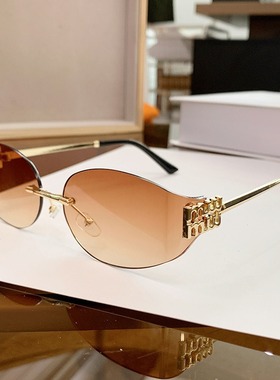 欧美时尚甜酷辣妹miu墨镜曲面凸造型金属无框切边太阳镜防紫外线