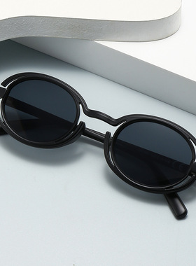 欧美跨境个性小圆框朋克墨镜女甜酷风街拍款太阳镜男潮流眼镜