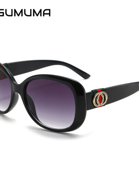 跨境欧美风大框太阳镜红绿色镜腿经典复古太阳眼镜圆框墨镜女款潮