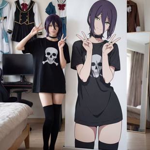 电锯人蕾塞cos服日常骷髅头纯棉黑短袖 T恤女圆领宽松上衣cosplay