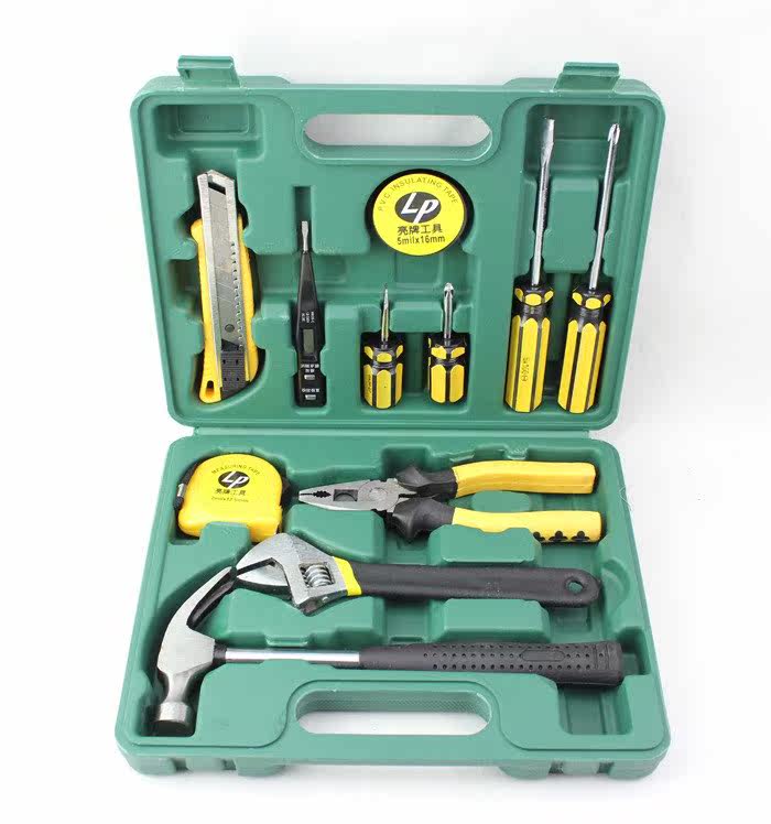 销亮牌工具碳钢12件套家用工具箱 组合工具套装 家用五金组套工厂