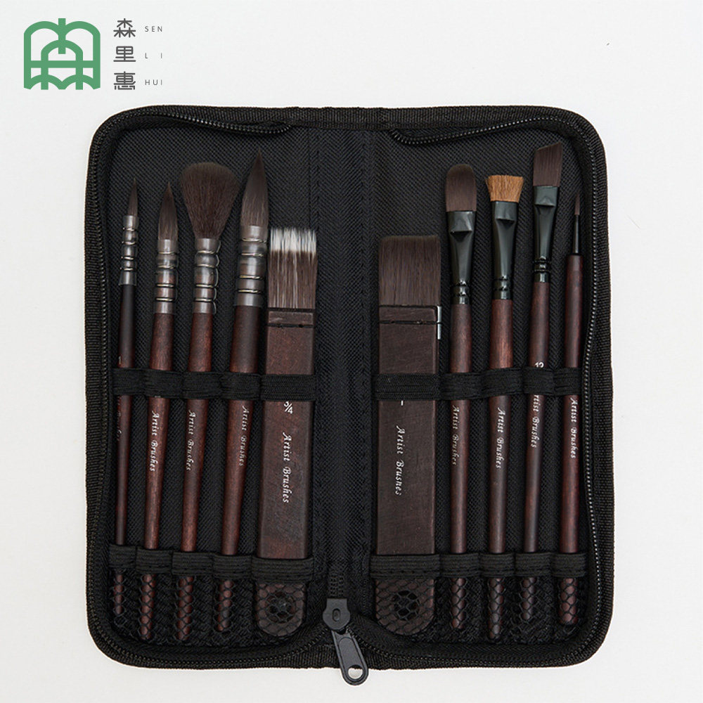 森里惠 10支尼龙毛水彩画笔套装仿松鼠毛油画笔丙烯画笔水粉画笔