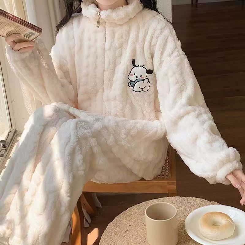 睡衣女冬季珊瑚绒加绒加厚2024年新款秋季家居服女款秋冬长袖长款