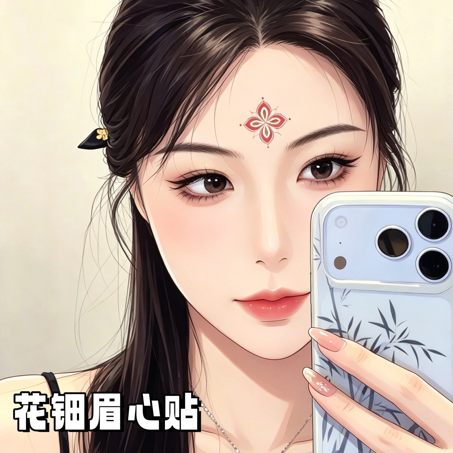 新中式烫金花钿眉心贴防水持久
