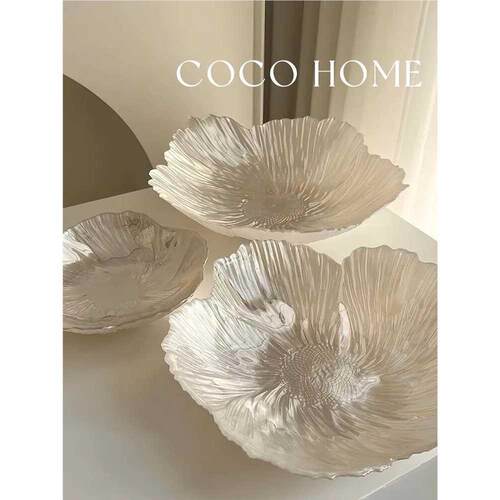 COCO 法式花朵盘设计师餐具轻奢水晶玻璃零食盘客厅珠光水果盘