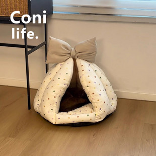 安全感猫咪睡窝猫屋 保暖狗窝封闭式 Coni life蝴蝶结宠物猫窝冬季