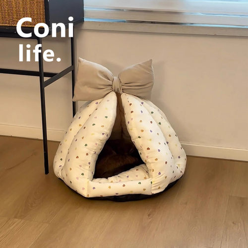 Coni life蝴蝶结宠物猫窝冬季保暖狗窝封闭式安全感猫咪睡窝猫屋