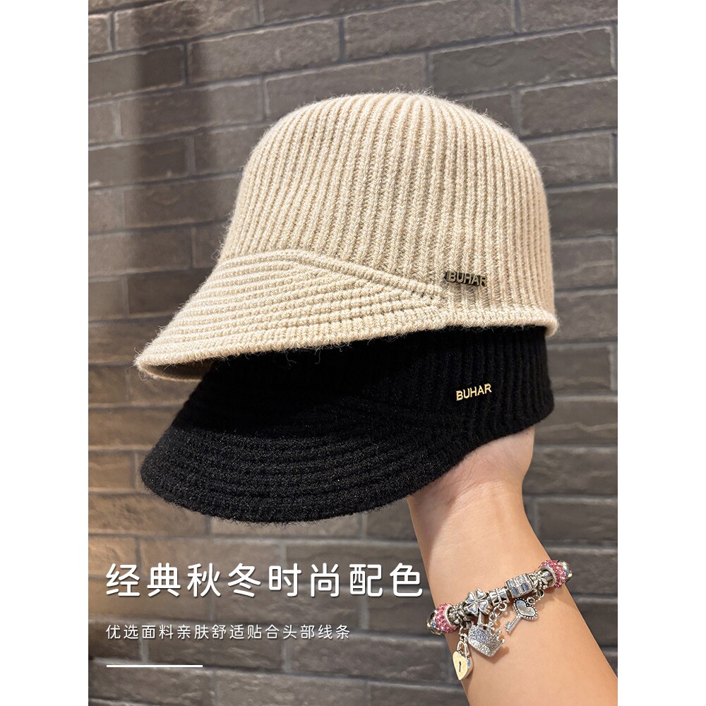2025新款毛线针织鸭舌帽子女春秋短檐渔夫帽气质百搭马术帽显脸小