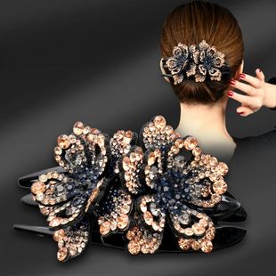 发夹女后脑勺大号盘头发抓夹头饰花朵水钻鸭嘴夹妈妈顶夹发卡夹子