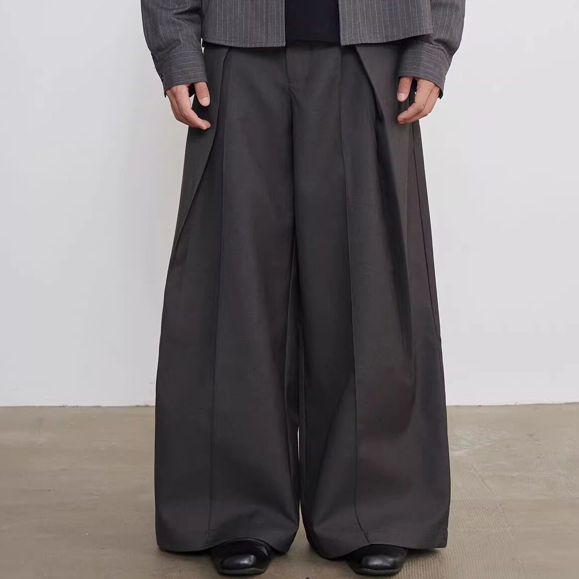 活页中褶宽松直筒阔腿西装裤休闲