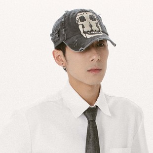 KetchupVintage（闭店清仓中）骷髅水洗做旧破坏刺绣美式帽弯檐帽