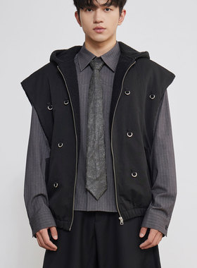 Dzic98（闭店清仓不退换）马甲羊羔绒加厚连帽上衣外套男女