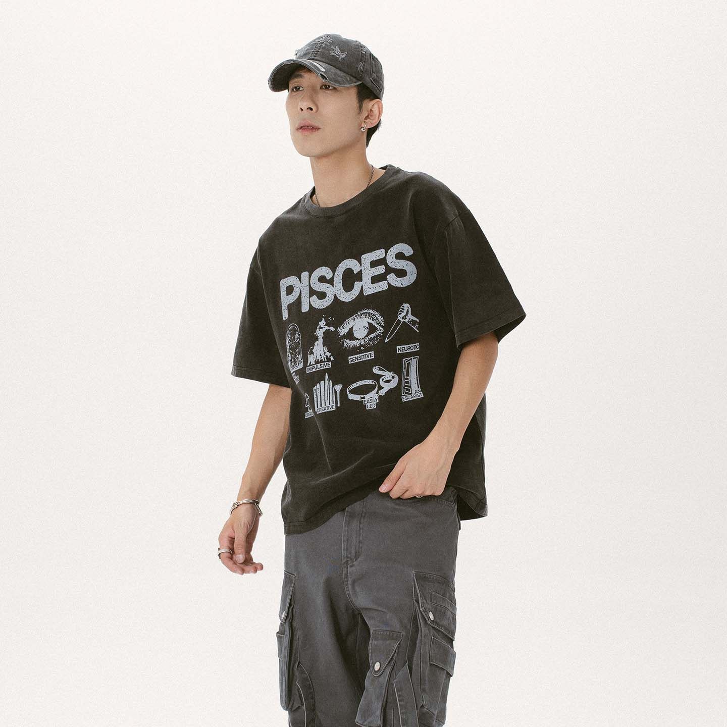 KVPISCES水洗做旧短袖T恤