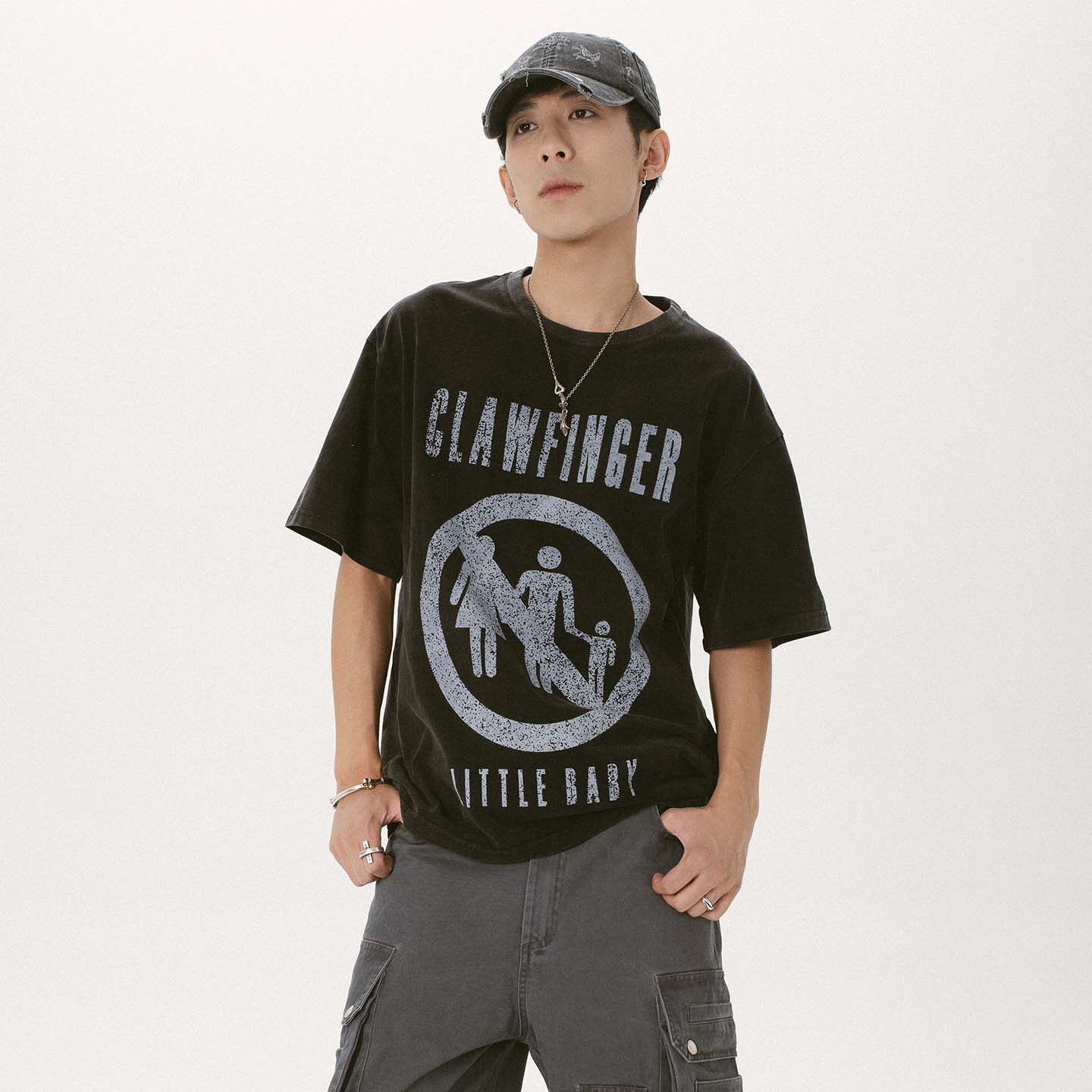 KV水洗做旧印花短袖T恤