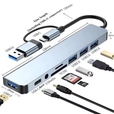 TYPEC拓展坞USB3.0双口扩展坞分线器HUB 8合1 电脑平板接鼠标键盘