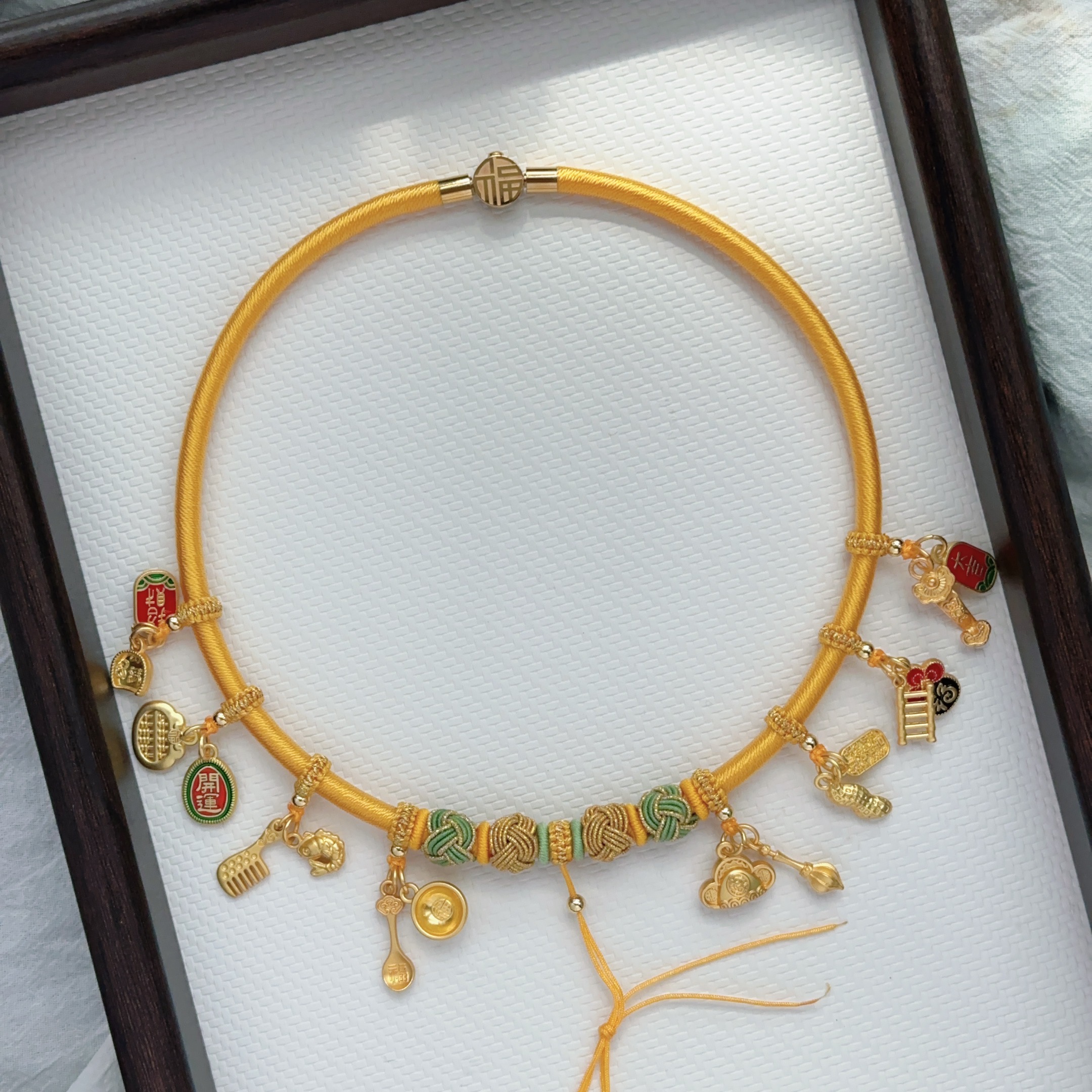 婴儿童长命金锁宝宝项圈编织红绳项链绳满月抓周道具百岁手工编绳