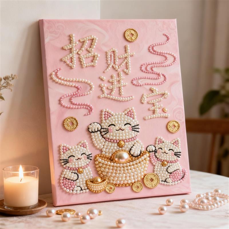 招财猫DIY珍珠钻石画卡通手工画