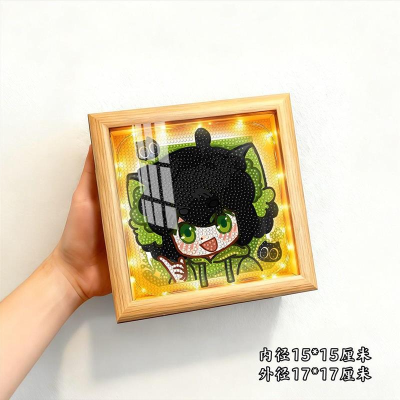 罗小黑可爱小猫满钻带灯钻石画