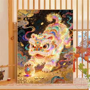醒狮戏球钻石画满钻手工点贴钻十字绣客厅卧室2026新款古风高颜值