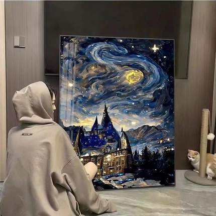 带框霍格沃兹钻石贴画2024新款手工diy满钻石画客厅5d粘贴点钻画