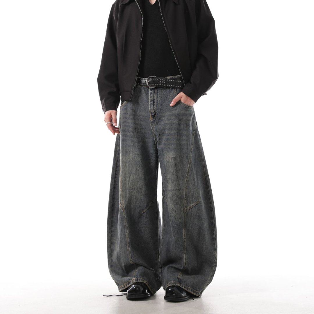 【GD系列】春秋美式潮款结构拼接脏脏裤百搭高街弯刀牛仔裤PC-048