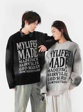 SC毛衣男款2025新款针织衫绣花喷色百搭宽松圆领毛衣AS-8946