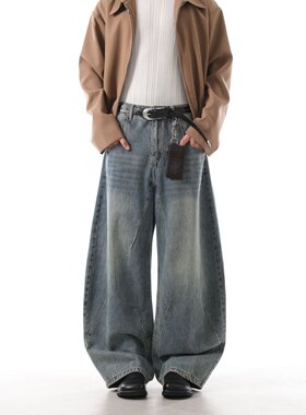 【GD系列】春秋美式潮款结构拼接弯刀裤百搭宽松高街牛仔裤PC-049