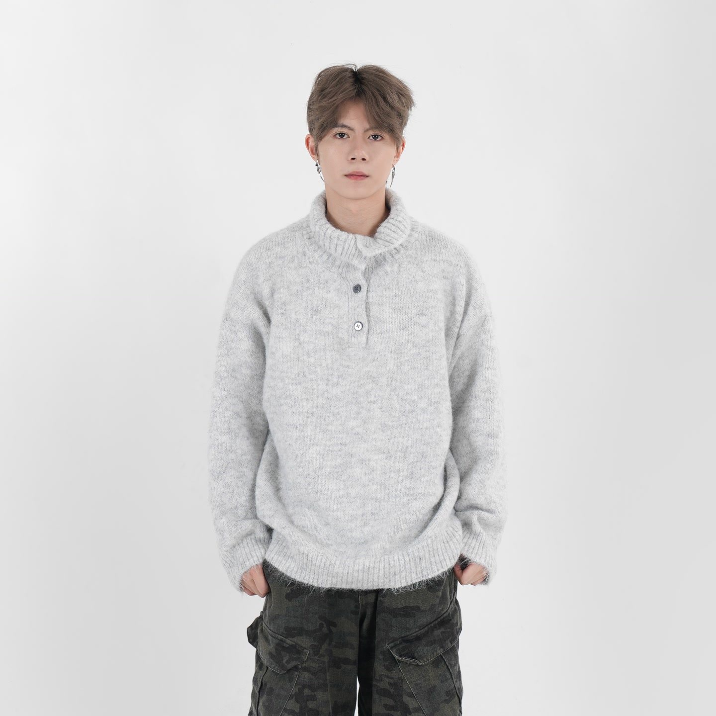 SC毛衣男款2025新款韩系针织衫慵懒百搭半纽扣高领毛衣GK-3300