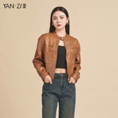 复古机车风简约设计感皮质短外套夹克女商场同款 燕姿服饰春季 新款