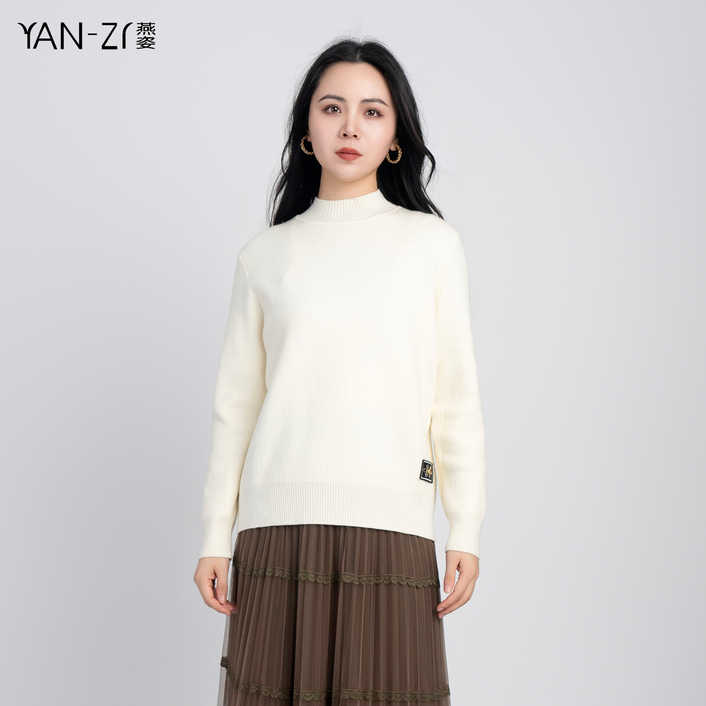 半高领一体绒保暖针织衫