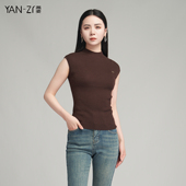 燕姿服饰2024春季 打底上衣商场同款 新款 极简丝光羊毛针织气质无袖