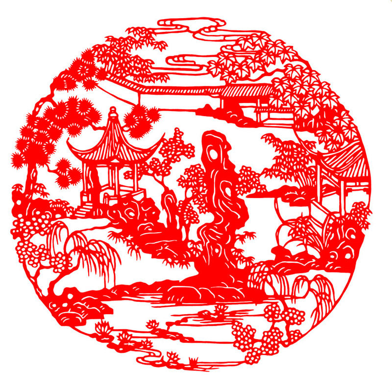 蔚县彩色手工剪纸窗花春节年画非遗工艺人物山水庭院系列出国礼品图片