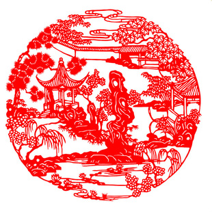 蔚县彩色手工剪纸窗花春节年画非遗工艺人物山水庭院系列出国礼品