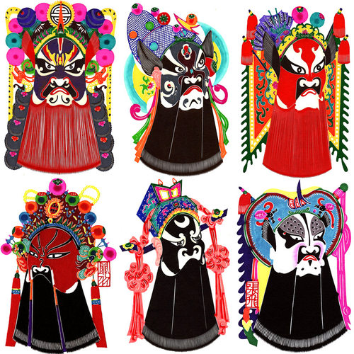 中国风蔚县彩色手工剪纸窗花 春节年画非遗工艺人物脸谱剪纸