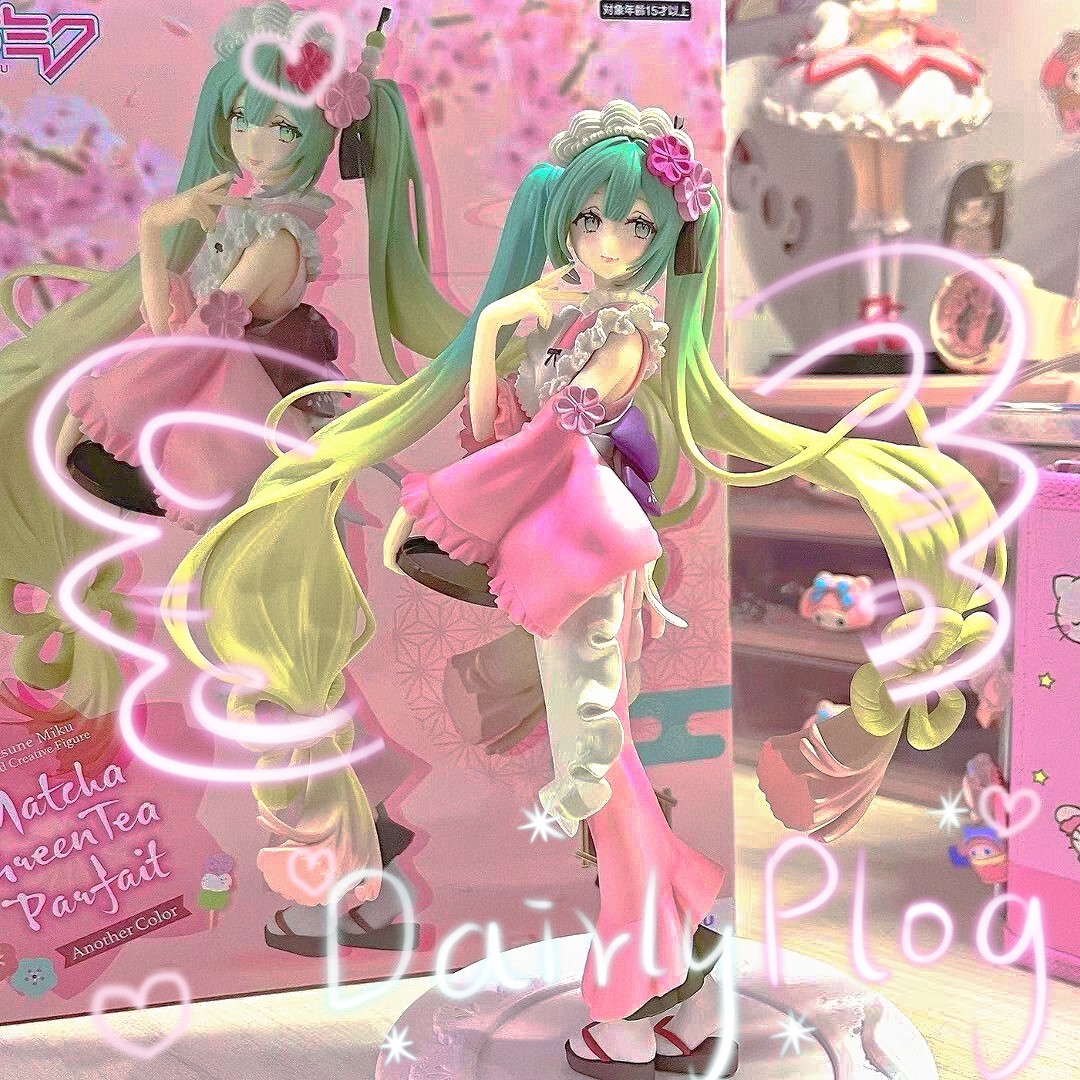 正版初音未来芭菲抹茶色长裙美少女甜点时刻动漫手办机箱可爱摆件