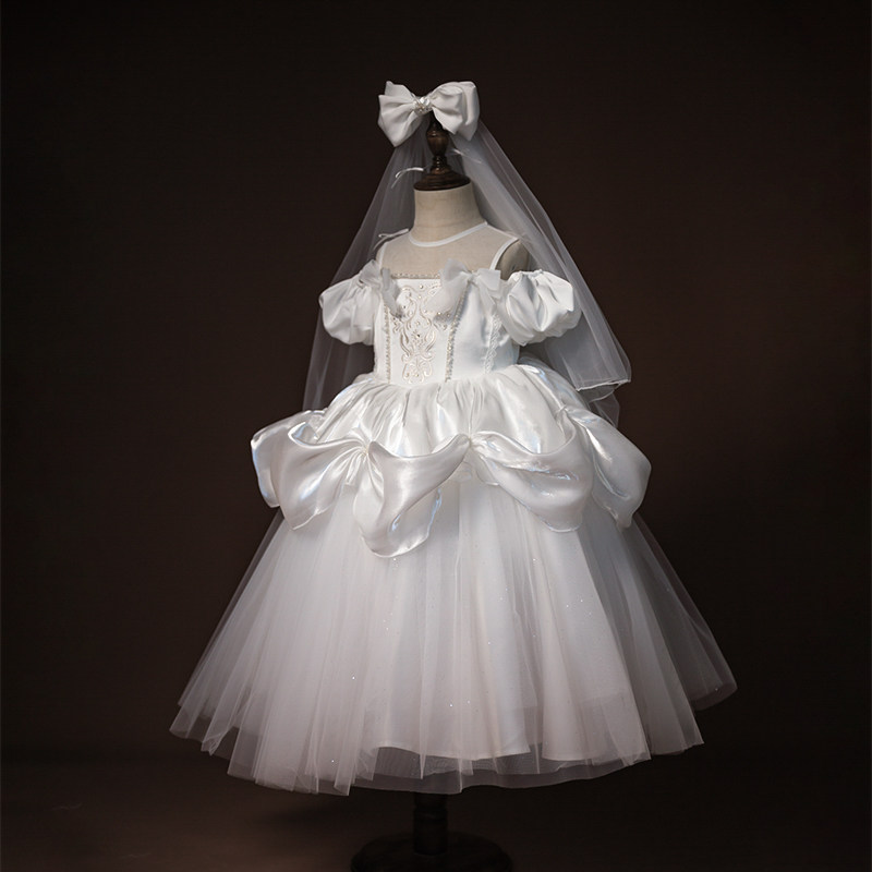 女童超仙白色公主裙花童婚纱生日礼服儿童连衣裙纱裙走秀演出服