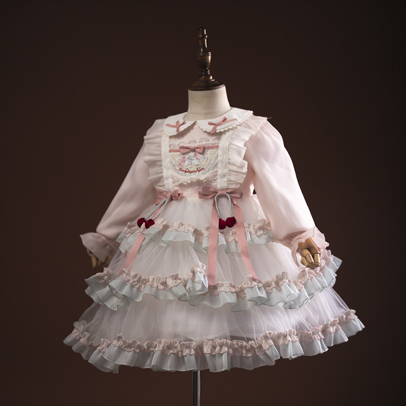 女童洛丽塔公主裙春秋儿童蓬蓬裙刺绣蝴蝶结礼服裙小女孩生日裙