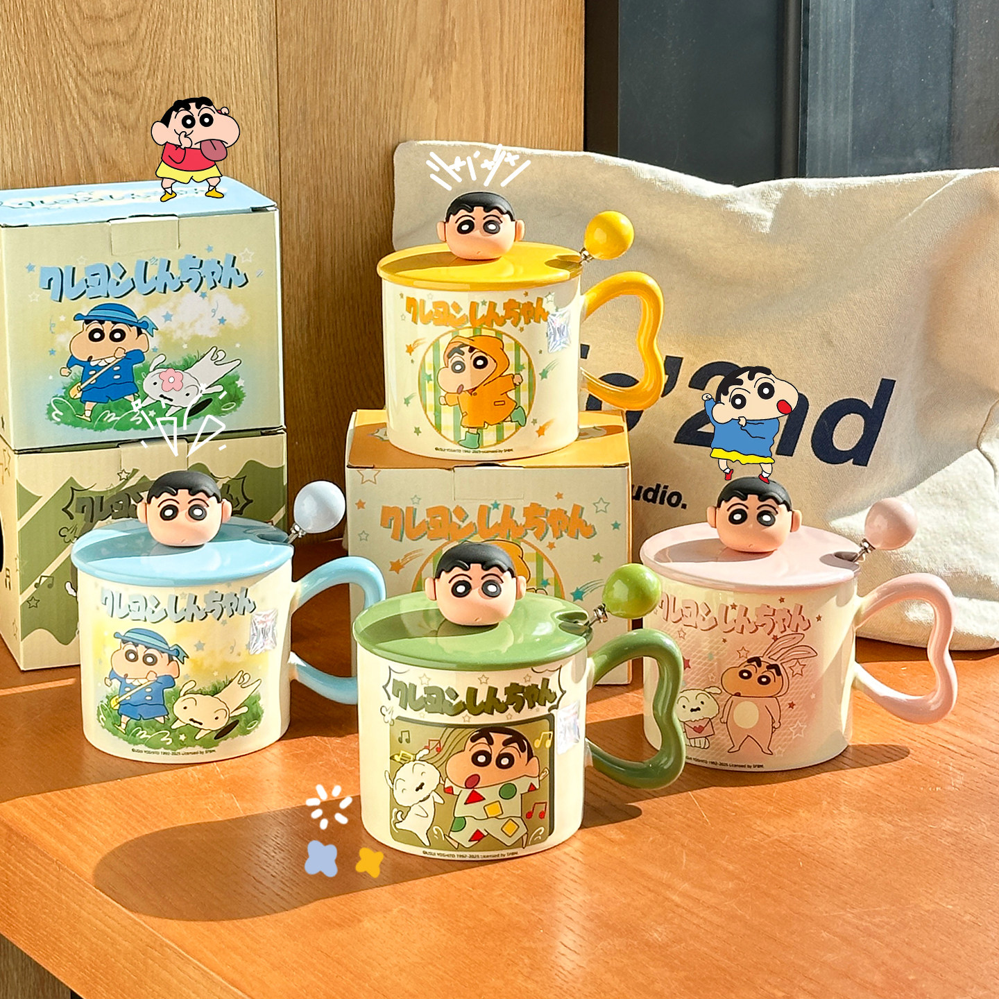 蜡笔小新马克杯带盖家用水杯办公室陶瓷杯子高颜值早餐杯咖啡杯