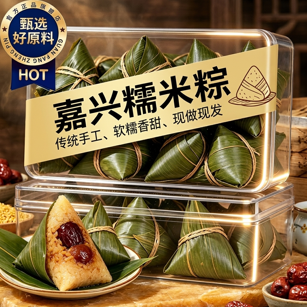 粽子甜粽肉粽嘉兴旗舰店蜜枣糯米粽嘉兴红枣礼盒装手工新鲜端午节