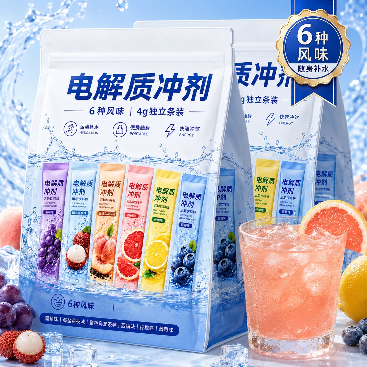 电解质粉冲剂运动饮料0糖0卡无添葡萄糖代糖跑步健身独立包装图片