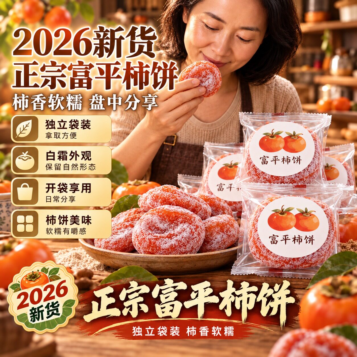 2026新货柿饼陕西富平官方旗舰店特级老式农家10斤霜降流心吊柿饼