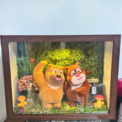 熊出没最 好的我们熊大熊二盲盒相框熊大熊二盲盒展示架造景摆件