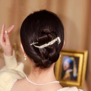 珍珠金属麦穗发夹女后脑勺盘发抓夹扭扭夹发卡头饰2023年新款