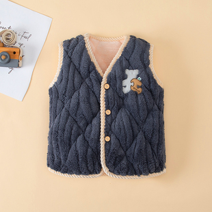 秋冬儿童夹棉加厚法兰绒男童女童男孩宝宝珊瑚加绒马甲背心内穿搭
